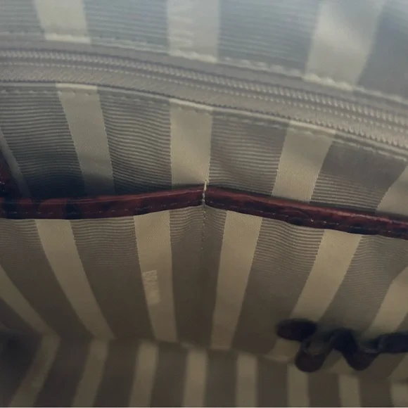 Brahmin Brown & Cream Croc-Embossed Satchel with Gold Hardware - Picture 6 of 9